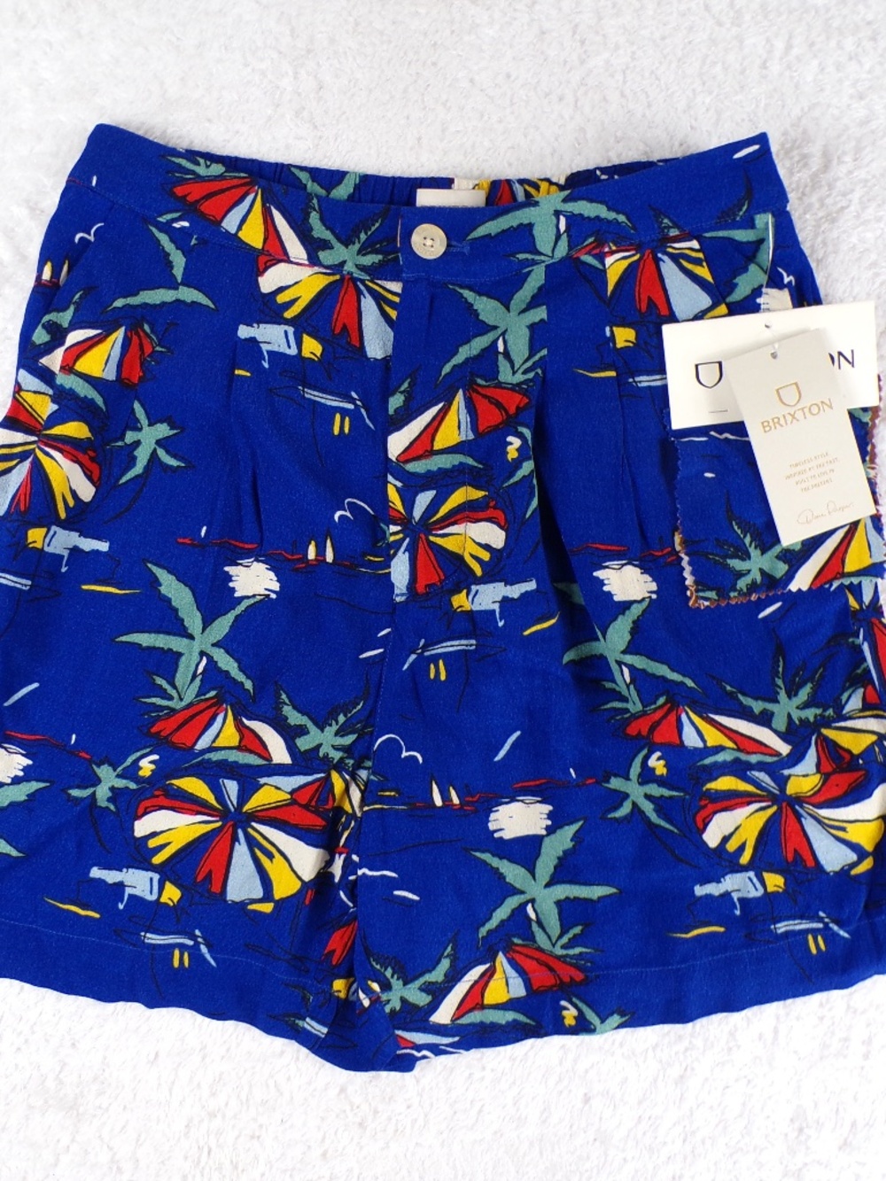 Brixton Women's Riviera Shorts Size Small Surf the Web pattern /Blue with Tag